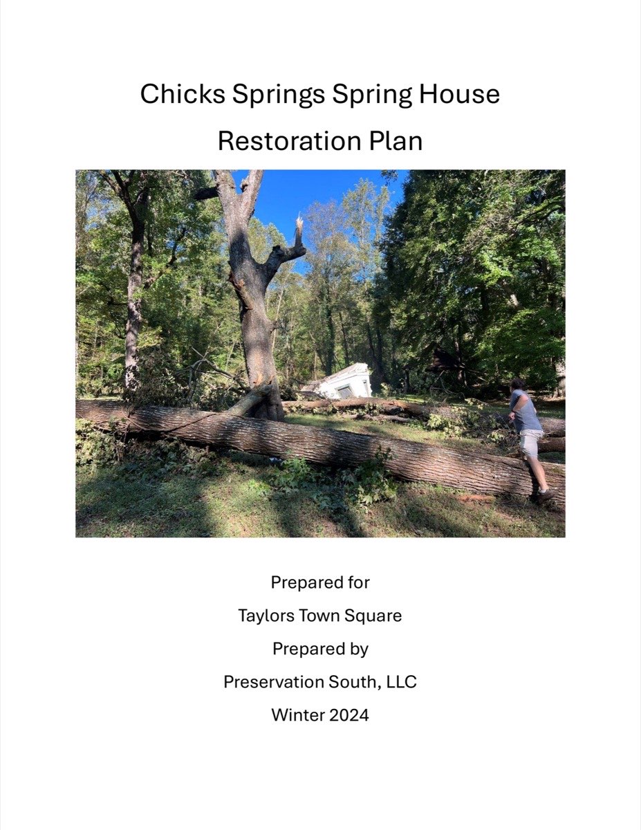 The Chick Springs springhouse following Hurricane Helene destruction, 2024