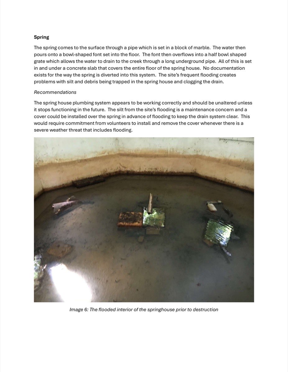 Flooded interior of the enclosed Chick Springs springhouse, c. 2020