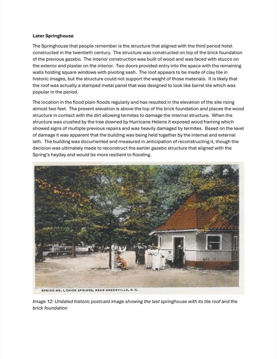 Historic postcard of the enclosed third-phase Chick Springs springhouse with clay tile roof, c. 1920