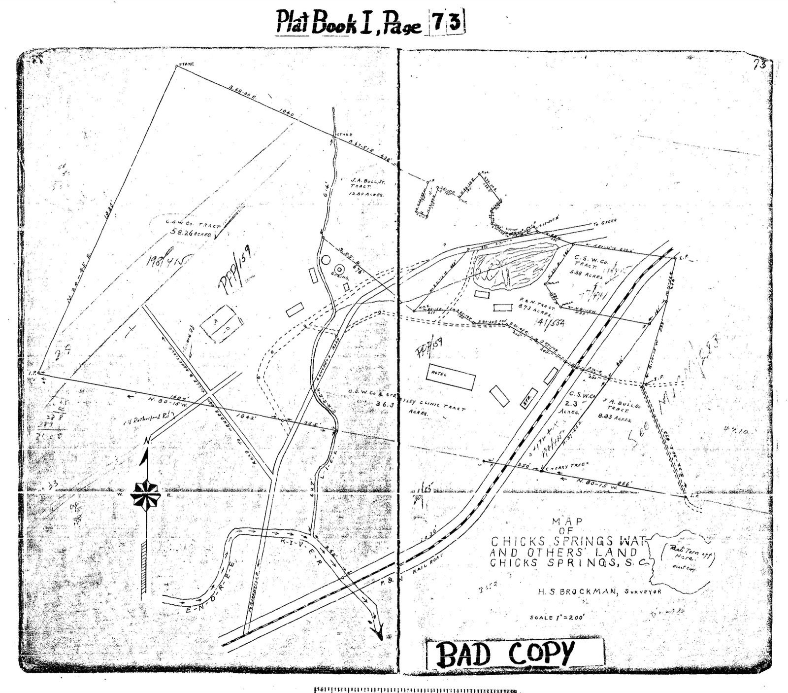 Plat of J.A. Bull property in the Chick Springs area showing remaining family holdings, 1981